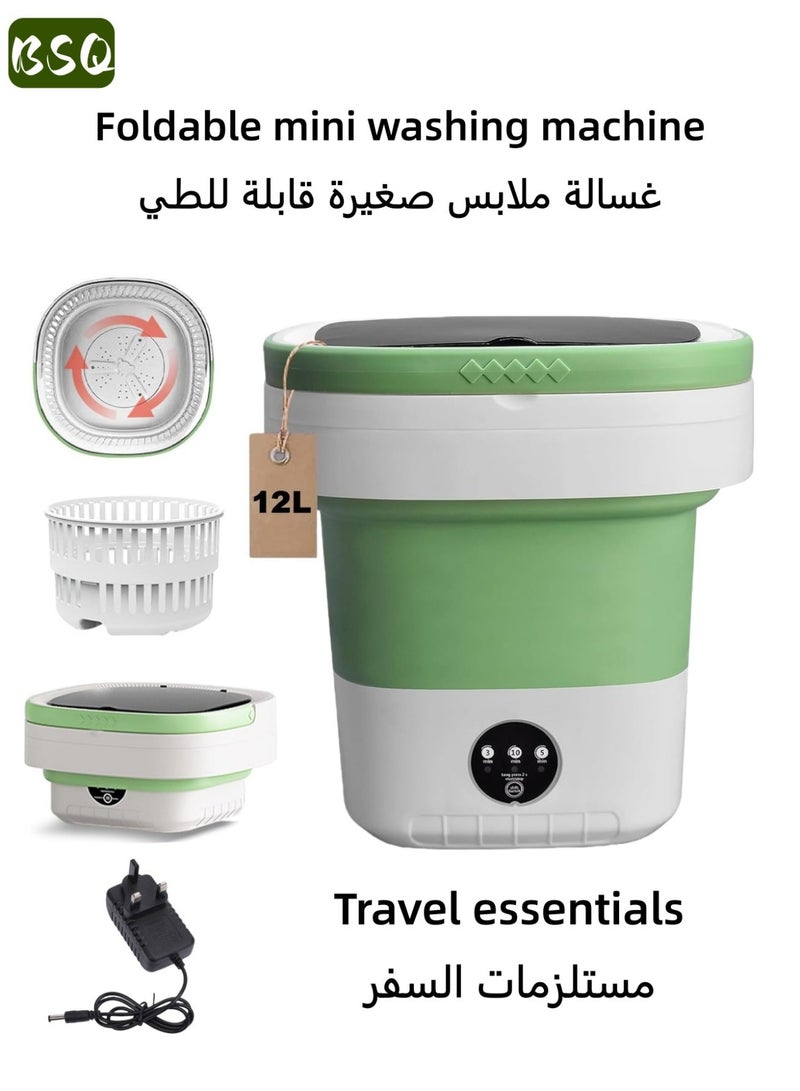 BSQ Portable Mini Folding Washing Machine | 12-Liter Large Capacity | Mini Washing Machine | Automatic Household Bucket-Type Folding Washing Machine for Underwear, Baby Clothes, Suitable for Apartments, Travel, RVs, Can Wash Underwear, Socks, and Baby Clothes, Green - Image 1